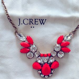 J. Crew bright pink and faux gemstone choker, brass tone chain.